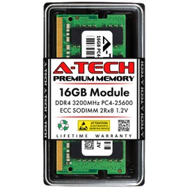 A-Tech 16GB DDR4 3200MHz PC4-25600 ECC SODIMM 2Rx8 Dual Rank 1.2V 260-Pin RAM Memory Upgrade Module for Microserver, Workstation, and Networking Platforms