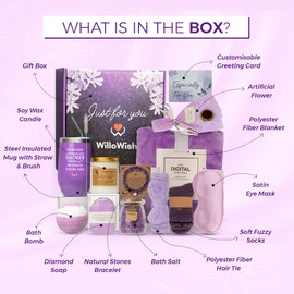 WILLOWISH Purple Birthday Gifts For Women - 15 PCs Get Well Gifts For Women After Surgery - Thinking Of You Gifts For Women - Relaxing Spa Gifts For Women - Get Well Soon Gift Baskets For Women
