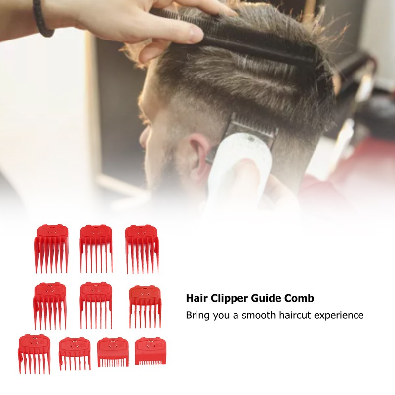 10pcs Professional Hair Clipper Guide Comb Red Hair Trimmer Cutting