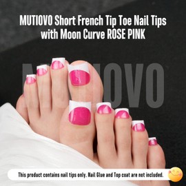 Short Toe Nail Tips White French Tip ROSE PINK Press on with Moon Curve,Soft Gel False Nail Kit,Thick Sharp Square Toenail Extension,Need Builder Gel Top Coat,No Glue Included x15 Sizes 240 pcs