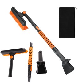 LevChall 39.37" Upgraded C-Shaped Extendable Ice Scrapers for Car Windshield 3-in-1 Snow Brush for Car Snow Scraper with 360° Rotating Brush Heads, Ergonomic EVA Foam Grip for Cars, Trucks, SUVs, RV