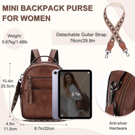 Kasgo Mini Backpack Women's Waterproof PU Leather Small Backpack Women Convertible Shoulder Bag Travel Handbag, brown