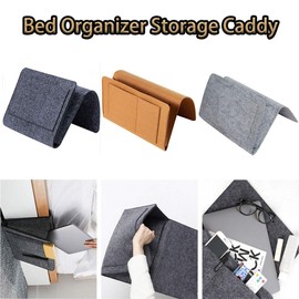 TopHomer Dark Gray Bed Organizer Caddy with 2 Small Pockets Felt Bedside Storage Pocket Hanging Storage Bag Holder for Desk, Sofa, Chair