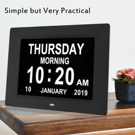Gsituk 12 Alarms Large Dementia Clock 8 inch, Seniors Auto Dimming LED Digital Calendar Clock with Day Date Time for Bedroom Livingroom and Wall (Black)