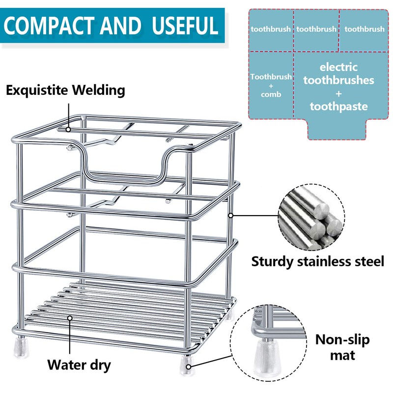 Toothbrush Holder Stainless Steel Rustproof Bathroom Electric Toothbrush Holder Toothpaste