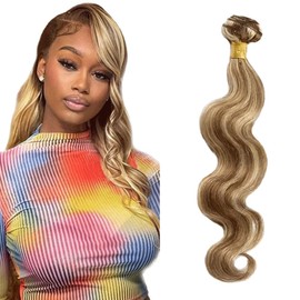 18 Inch Highlight Bundles P4613 Body Wave Human Hair Bundle Ombre Hair Extensions Two Tone Chocolate Brown And Blonde 1 Bundle 18 Inch 613 Body Wave Bundles