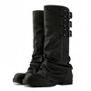 CAGLGLZ Slouchy Fold Over Motorcycle Riding Boots With Buckle Women's