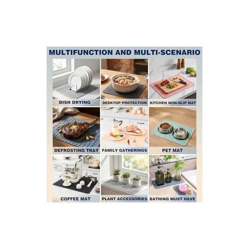 Caketime Silicone Dish Drying Mat - 2 Pack for Kitchen