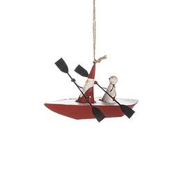 Shoeless Joe Snowman and Santa in Kayak Christmas Tree Decoration