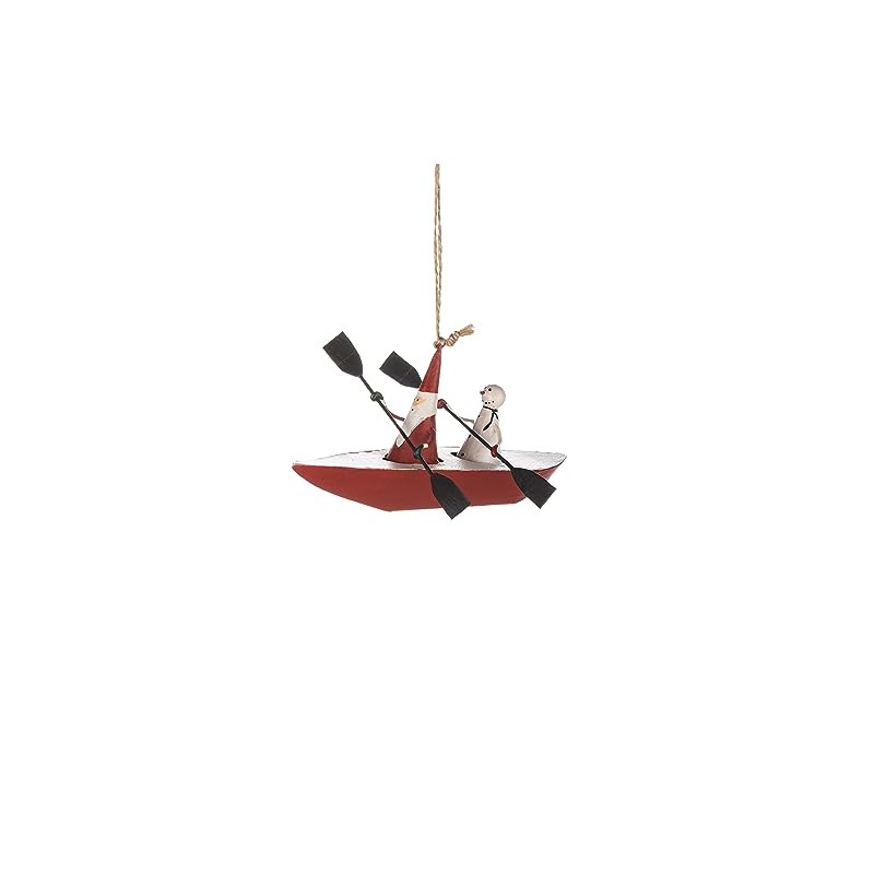 Shoeless Joe Snowman and Santa in Kayak Christmas Tree Decoration