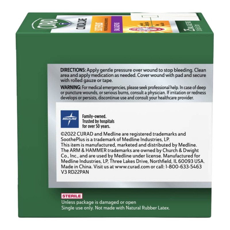 Curad SoothePlus Gauze Pads with Arm & Hammer Baking Soda,