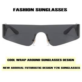 Ggpyyon Wrap Around Sunglasses for Women Men Fashion One Piece Flat Top Shield Eyewear Y2k Futuristic Mirrored Shades Sun Glasses(Black)