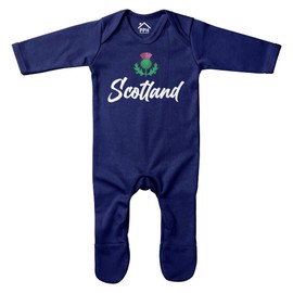 Purple Print House Cute Scotland Thistle Romper Suit Baby Romper Scottish Nations Football Rugby Supporter, 3-6 Months, Navy