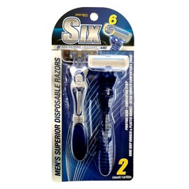 NoyaZaki 6-Blade Disposable Shaving Razor System - Twin Value Pack - Blue - Men's Modern Style - Plastic, Rubber Handle - Sensitive Skin