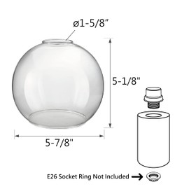 Aspen Creative 23627-60-1, Clear Glass Shade For Lighting Fixture/Vanity Light/Wall Light, Size: 5-7/8" D x 5-1/8" H