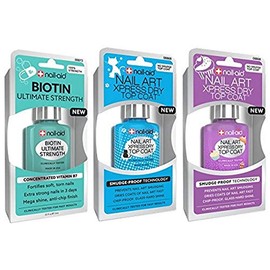 Nail-Aid NAIL-AID Biotin Base Coat + Nail Art Xpress Dry Top Coat, Clear, 3 Count