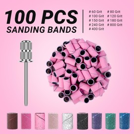 MelodySusie 100 Pcs Nail Drill Bits Sanding Bands for Nail Drill 240 Extreme Fine Grit Nail File Sanding Bands for Acrylic Nails Gel Manicures and Pedicure,Light Pink