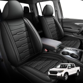 AOMSAZTO Seat Covers Fit for Honda Ridgeline 2006-2024 2025: Crew Cab 5 Seats Car Seat Covers Faux Leather Truck Pickup Seat Cushion Protector - Front Seats Without Armrests(Full Set, Blackline)