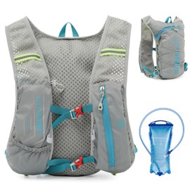 TRIWONDER Running Hydration Vest Backpack, 5L Lightweight Water Pack Men Women Hydration Backpack Ideal for Marathon Trail Hiking Cycling (Grey - with 2L Bladder, One Size)