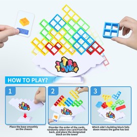 BBnote 48 PCS Tetra Tower Game for Adult & Kids, Stack Attack Board Games for Family Travel Party, 2 Players Balance Stacking Toy, Team Toys Building Block