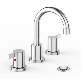 Phiestina Widespread 3 Hole Bathroom Sink Faucet, 8 Inch Chrome Finish, Modern Vanity Faucet with Metal Pop Up Drain, WF015-1-C