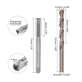 HARFINGTON Tap & Bit Sets, 5/16-20 UN 2B Straight Flute Machine Thread Milling Tap, 6.2mm M35 Cobalt High Speed Steel (HSS-CO) Twist Drill Bit