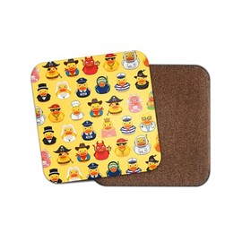 Rubber Ducks Square Coaster - Jobs Gamer Pattern Toys Kids Bath Duckies Cute Duck Funny Novelty Animal Kitchen Family Drinks Home #81569