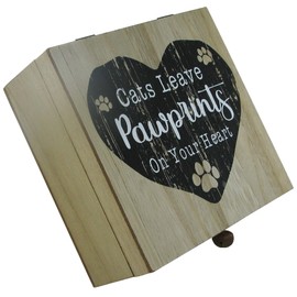 Cat Memory Box Keepsake Cat's Leave Pawprints On Your Heart Ashes Box Wooden