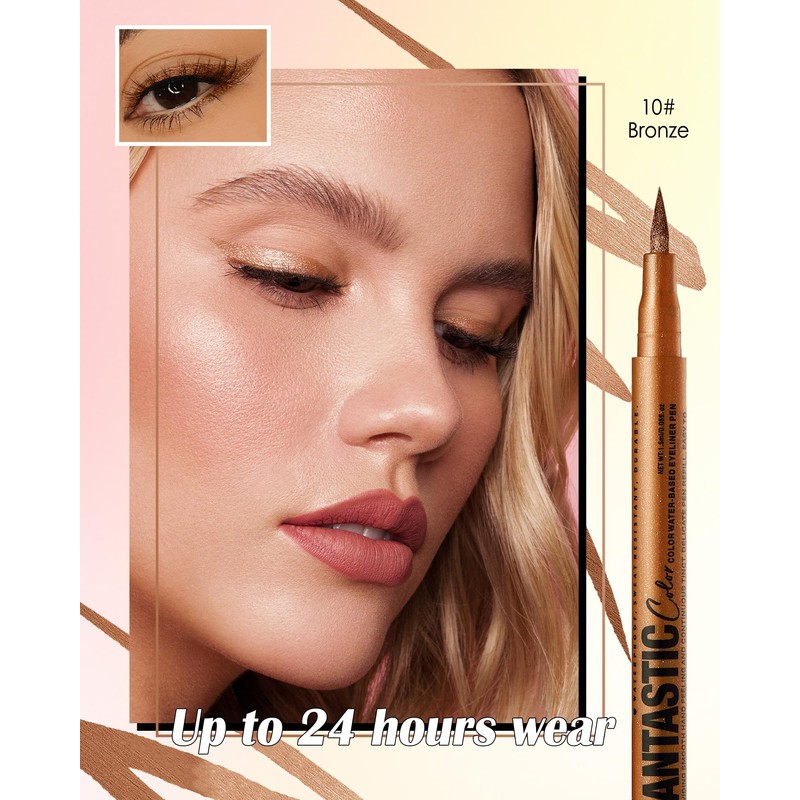 Matte Liquid Eyeliner Pen, Waterproof, Colourful Eyeliner Pen Lasts 24