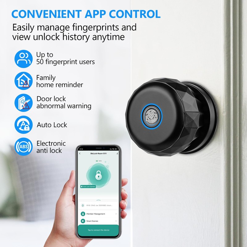 Fingerprint Door Lock,Smart Door Knob - 3-in-1 Entry (Fingerprint/APP/Key) for