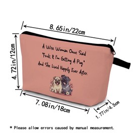 YULUENZE Wise Pug Mom Cosmetic Bag Pug Pattern Pink Small Cute Organizer Bag with Zipper Happy Pug Mom Makeup Bag Present for Pug Mom Pug Lovers Women Friends