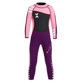 DIVE & SAIL Girls Wetsuit Warm 2.5mm Neoprene Long Sleeve Swimsuit Sun Protection One Piece Swimsuit Sun Suit for Kids Pink XXL
