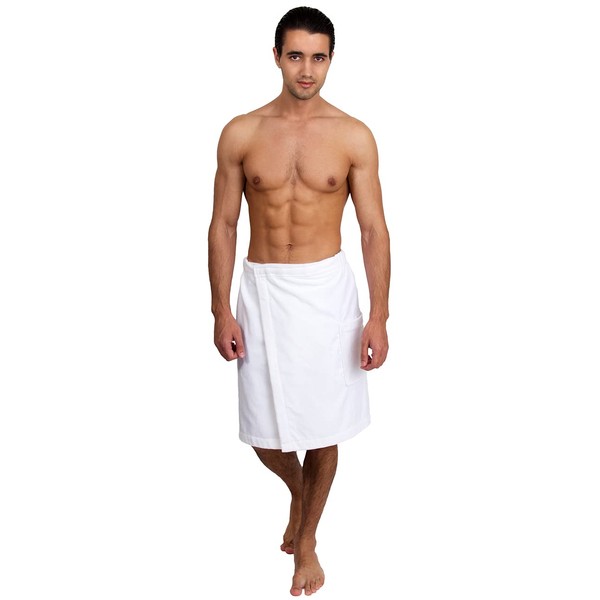 TowelSelections Envoltura ajustable de terciopelo de algodón para hombre, para ducha, baño, gimnasio, cobertura de cuerpo mediana/grande, color blanco