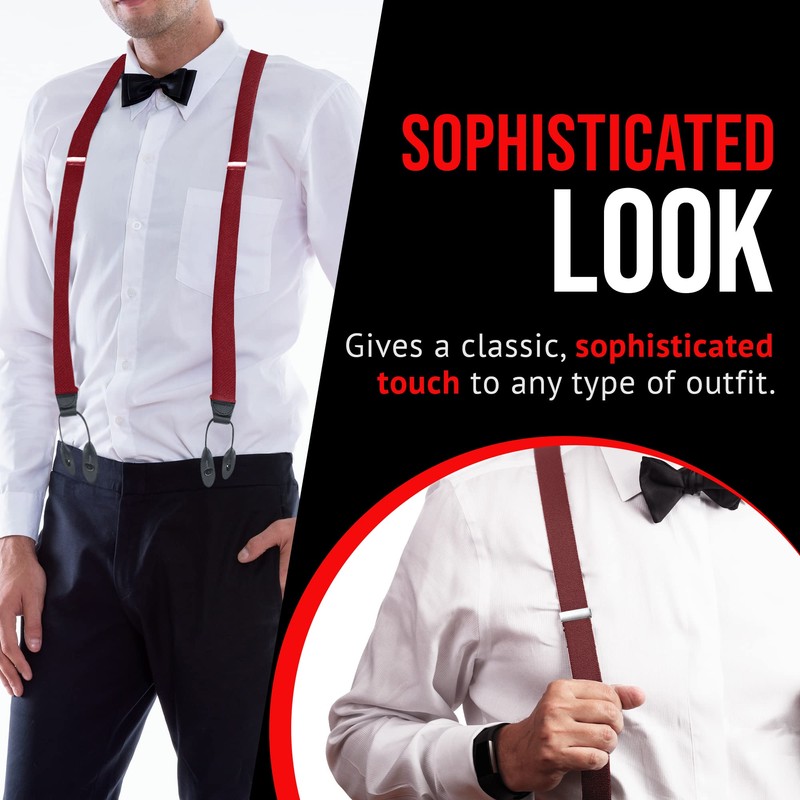 Tuxedo Suspenders for Men Black Genuine Leather Button End 1.25