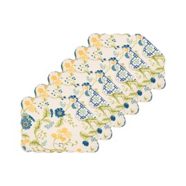 C&F Home 13" x 19" Arya Reversible Scalloped Quilted Vintage Floral Flower Themed Dining Tabletop Placemats, Set of 6 All Seasons Spring Summer Home Kitchen Dinner Table Décor Decoration S/6 Yellow &