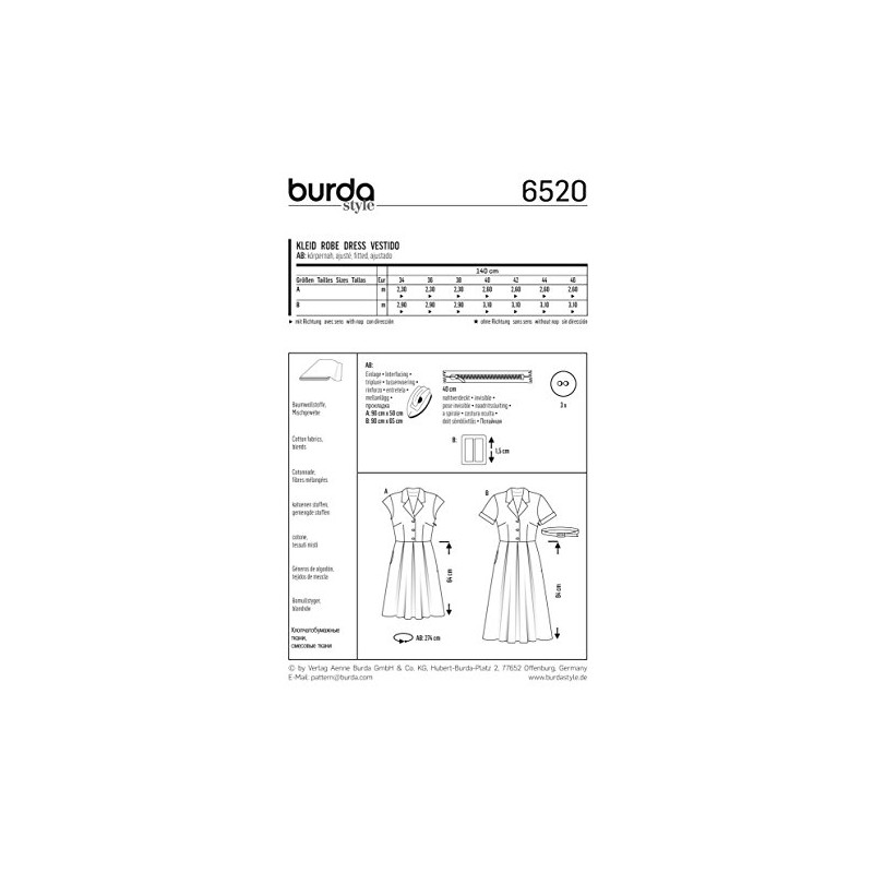 Burda Ladies Sewing Pattern 6520 Shirt Dresses