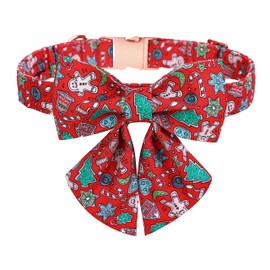 MACA Bates - Collar de perro de Navidad con pajarita y corbata de flores, bandana para perros pequeños, medianos y grandes, collar de perro de invierno con hebilla de metal ajustable