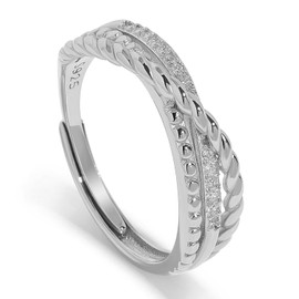 Meissa Silver Ring for Women Gold Cubic Zirconia Statement Ring Sterling Silver Hammered Index Thumb Ring Adjustable Jewellery Gift for Teen Girls, Silver