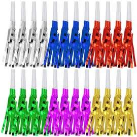 24Pcs Colorful Noise Makers,Glitter Metallic Fringed Noise Maker,Party Horns Party Blowers,Musical Blowouts Whistle for Kids Adults, Birthday Party Sports,Graduation Party Favor Supplies