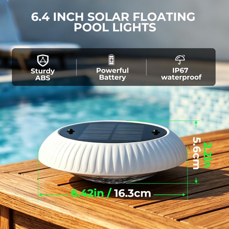 Solar Floating Pool Lights, 6.4" Solar Pool Lights that Float,