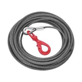 Carbon Steel Winch Cable with Self Locking Swivel Hook, 1/2 Inch x 75 Feet 17637 lbs Breaking Strength, Wire Winch Rope Replacement Towing Winch Cables for SUV, Large Off-Road Vehicle, Truck,Crane