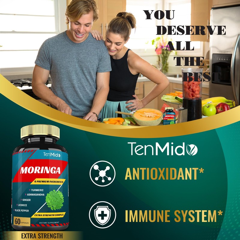 2 Packs Moringa Capsules, 4 Months Supply with Turmeric, Ashwagandha,