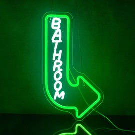 Looklight Bathroom Neon Signs Restroom Neon Sign Toilet Neon Sign White Green Led Neon Light Up Signs Place Arrow Sign for Restaurant Hotel Bar Shop Home Party