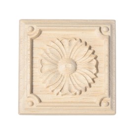 4 Pcs Decorative Wood Flower Carved Appliques Onlays 2.36 x2.36inch,SmallUnpainted Solid Wood Square Carving Decal for Furniture Cabinet Closet Decoration