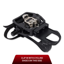 SPD Pedals for Bike with Toe Cages (SPD Cleats Included) - 2-in-1 SPD Shimano Clip Pedals with Toe Straps - Compatible with Peloton, NordicTrack, Other Bikes with 9/16” Spindle