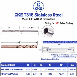 CKE 120 Pack T316 Stainless Steel Left&Right Handed Thread Swage Lag Screws for Wood Post 1/8" Cable Deck Railing Kit Stair Railing 1/8" Swage Lag Screws Left&Right DIY Cable Railing Hardware Kit CR35