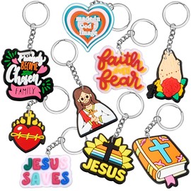 Henoyso 36 Pcs Christian Keychain Bulk Religious Keychain Cross Keychain for Women Family Reunion Favors Jesus Faith Inspirational Key Chains Xmas Baptism First Communion Supplies (Cute Style)