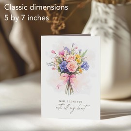 Watercolor Flower Bouquet Mother's Day Card - Mixed Floral Design Happy Mother's Day Card for Mom, 5"x7" Foldable