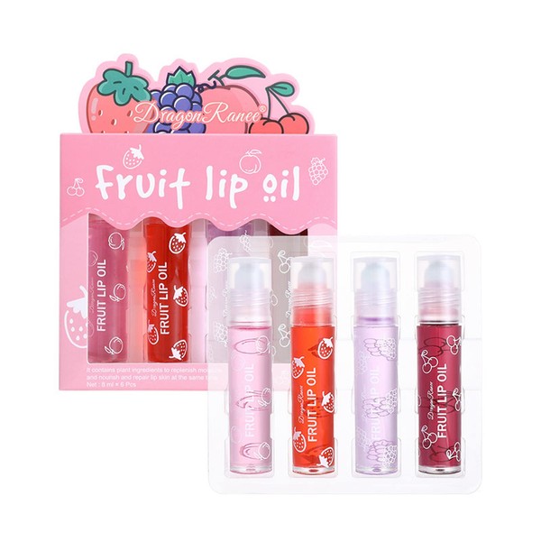 Lip Oil Set, Clear Lip Gloss Sets Fruit Liquid Lipstick, Set Moisturizing Girls Lip Balm Long Lasting Lip Glow Oil Lip Care Lip Mask, Gifts For Girls For Dry And Chapped Lip (4pc)
