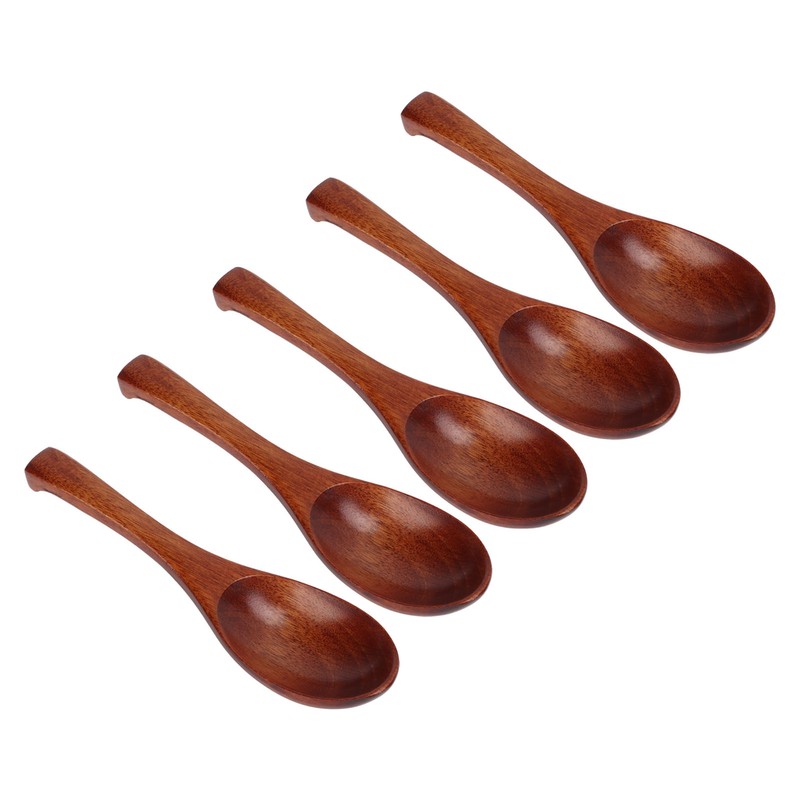 5Pcs Wooden Spoons Natural Safe Comfortable Light Weight Delicate Sturdy